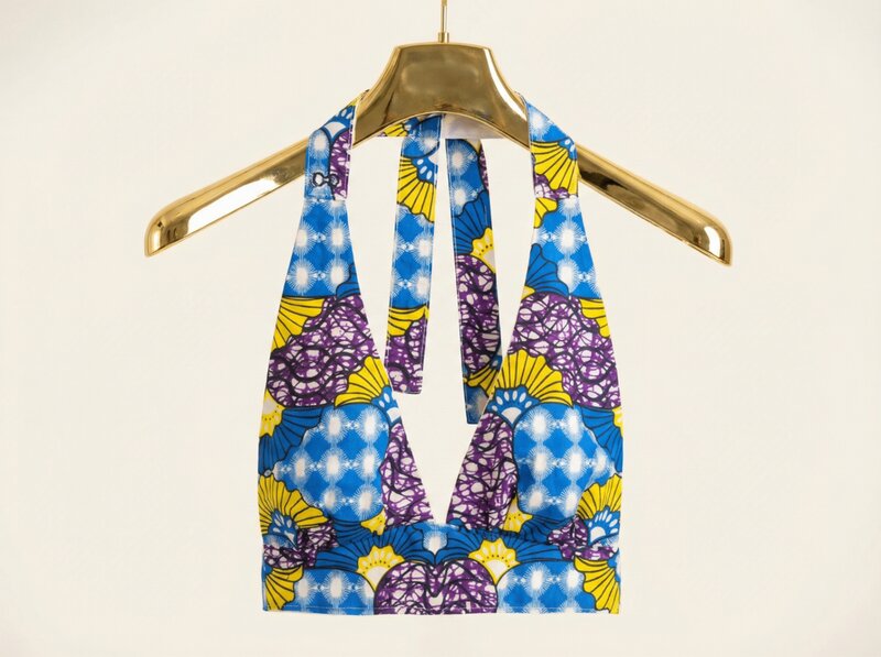 Ankara print halter top on gold hanger