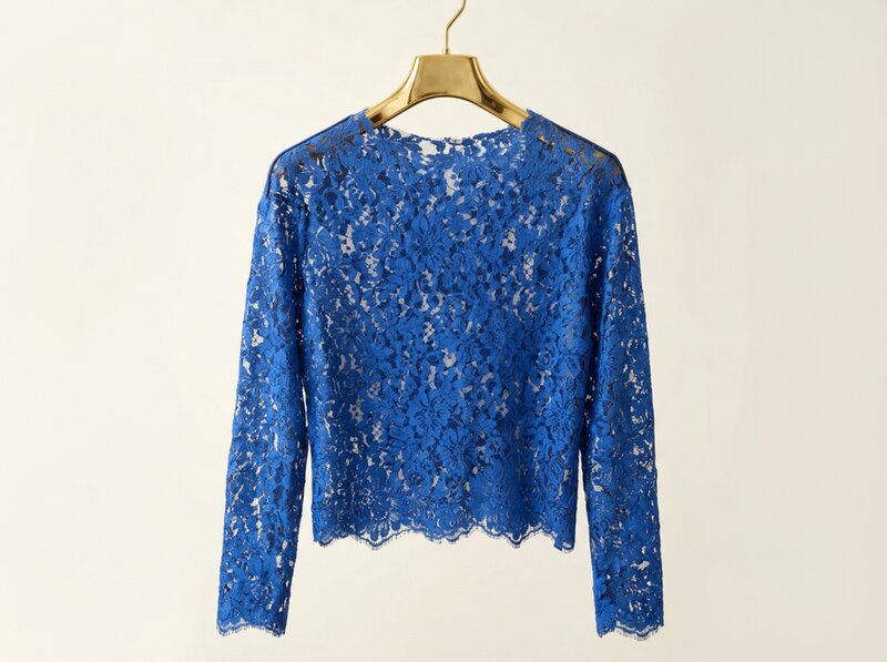 Tailored blue lace top detail
