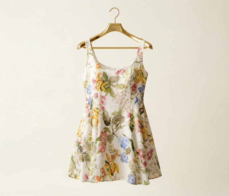 Floral print skater dress on gold hanger